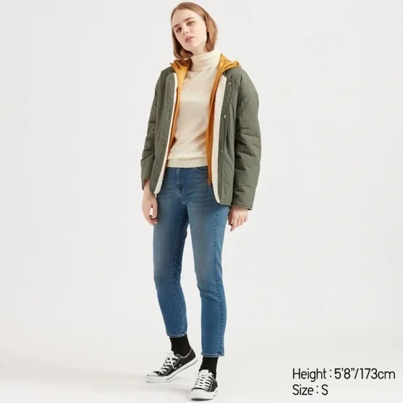 NWT Uniqlo Women’s Pile Lined Fleece Quilted Reversible Jacket Olive Green- M - Picture 9 of 9